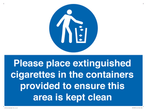 Please place extinguished cigarettes in the containers provided to ensure this area is kept clean